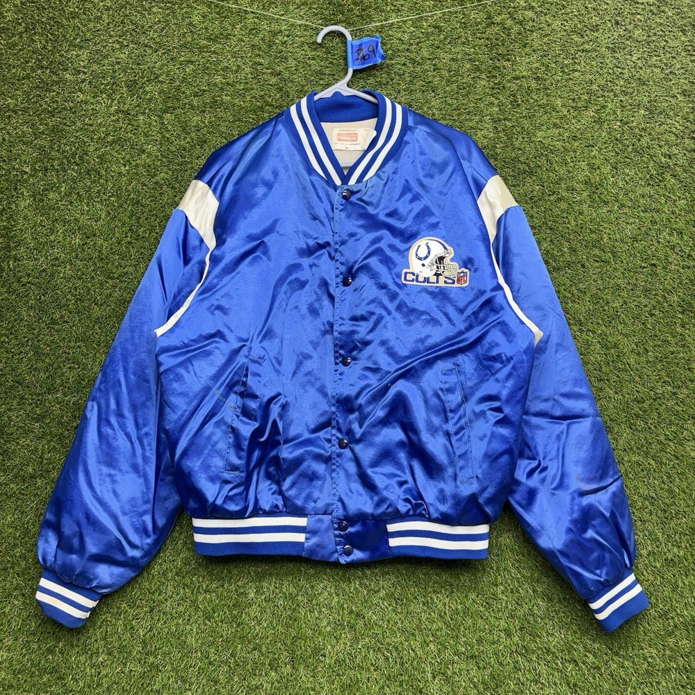 Vintage Indianapolis Colts Satin Jacket Mens XL Dazzle Snap Close 80s Swingster